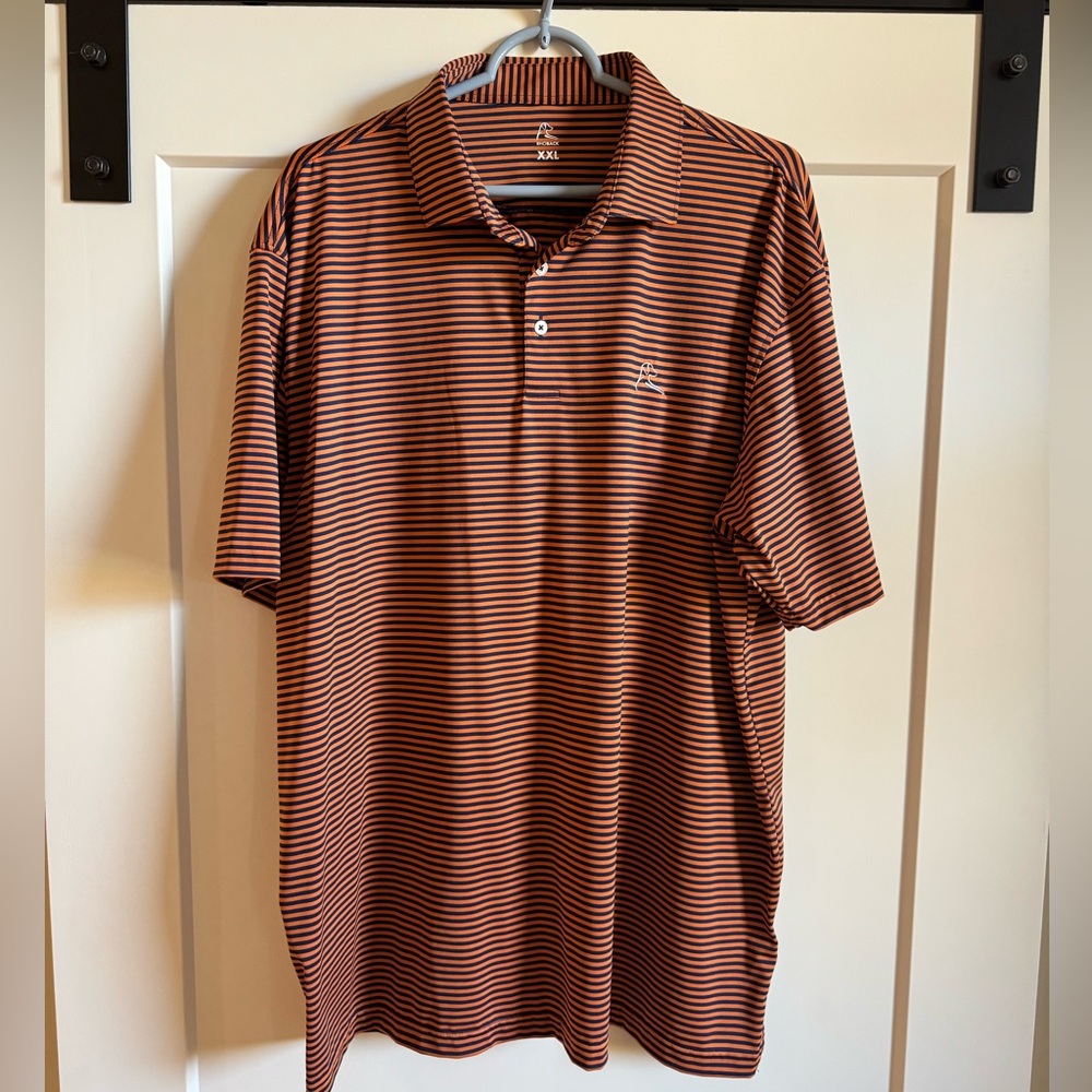 Rhoback Striped Polo - XXL - Orange/Fleet Navy